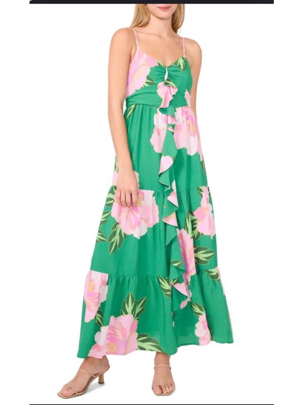 CeCe Women’s Floral Ruffle Maxi Sundress Dress Size L